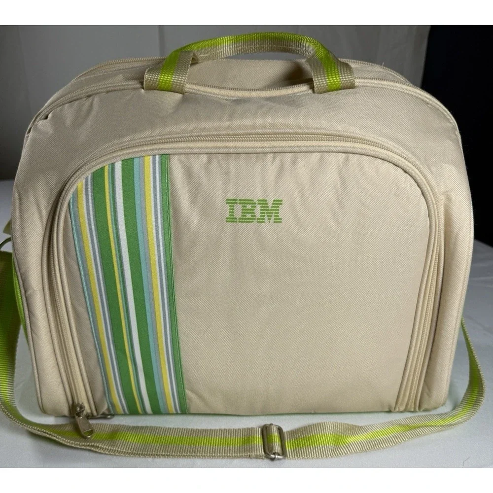 Picnic Bag Pack 4 Person IBM company Hamper Cooler Mugs Plates‎ Cutlery Travel